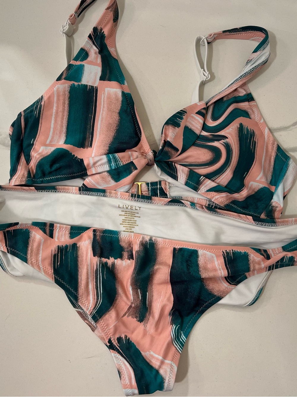 Lively - Abstract Brushstroke Bikini in Coral & Teal